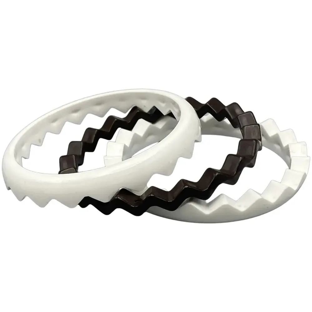 Vintage 3 in‎ 1 Zig Zag Plastic Bangle Bracelets Nesting White Brown Stackable